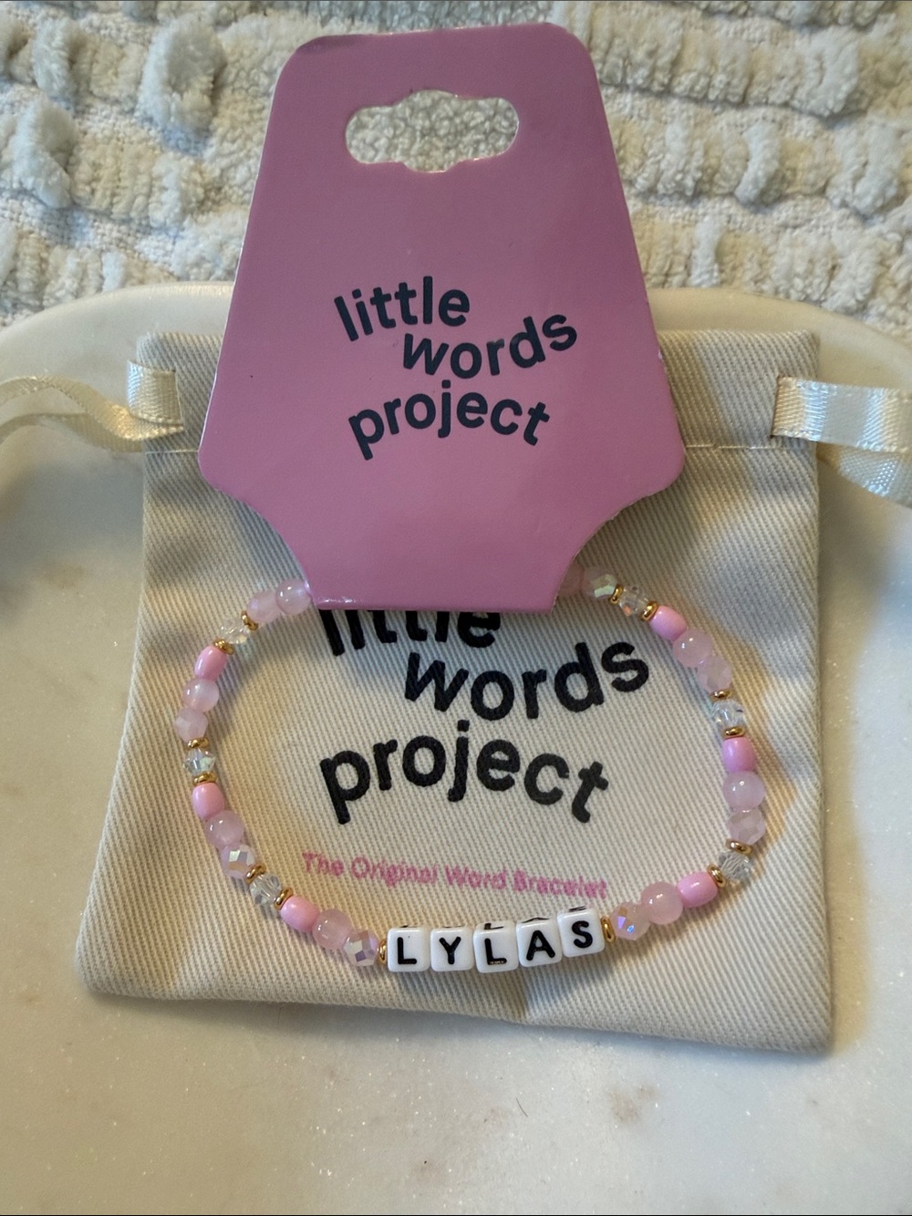 Pink Beaded Kids Name Bracelet - "LYLAS"